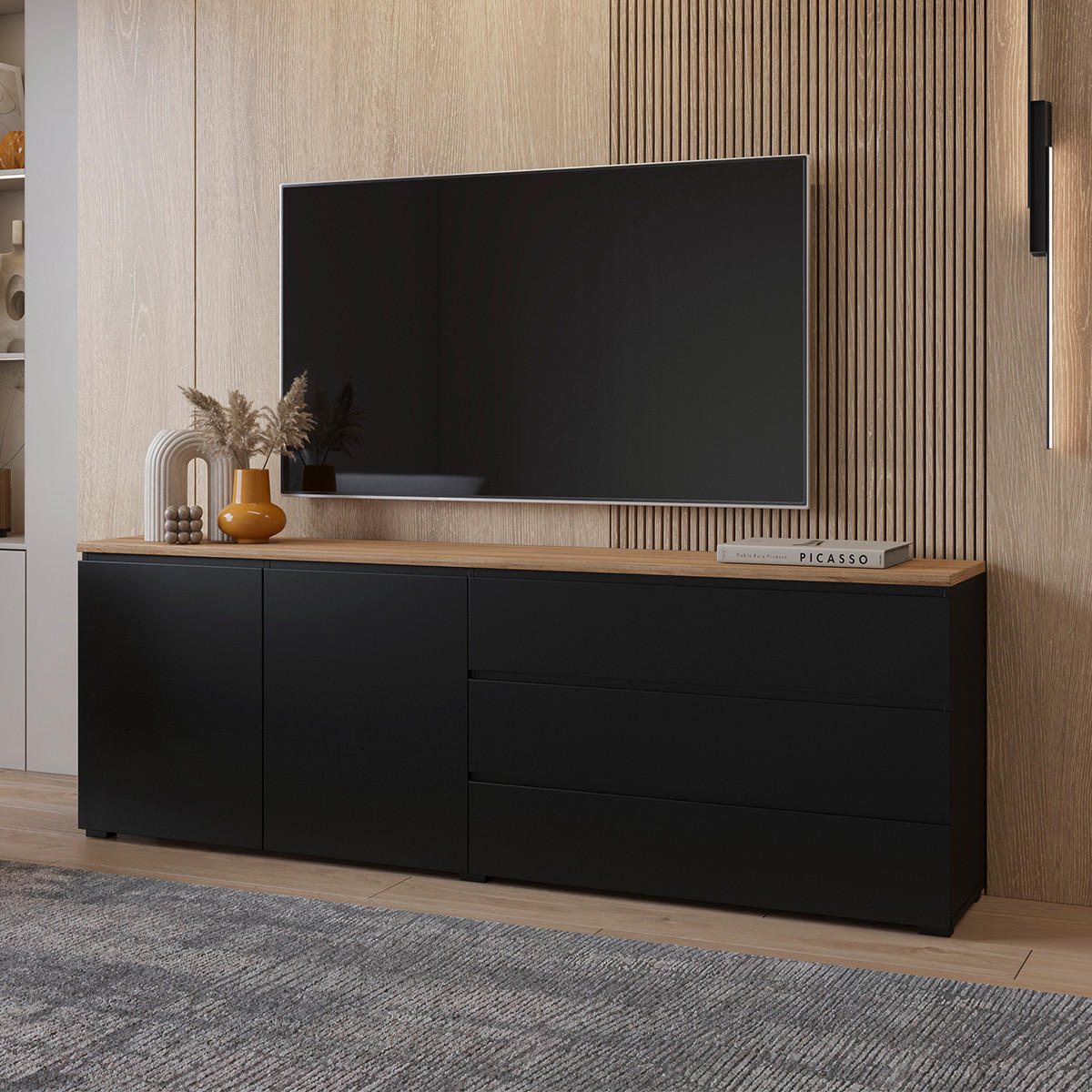 SIDEBOARD Liko Schwarz und Holz - Schwarz, Holzwerkstoff (200/67.9/34.5cm) - Petits-meubles