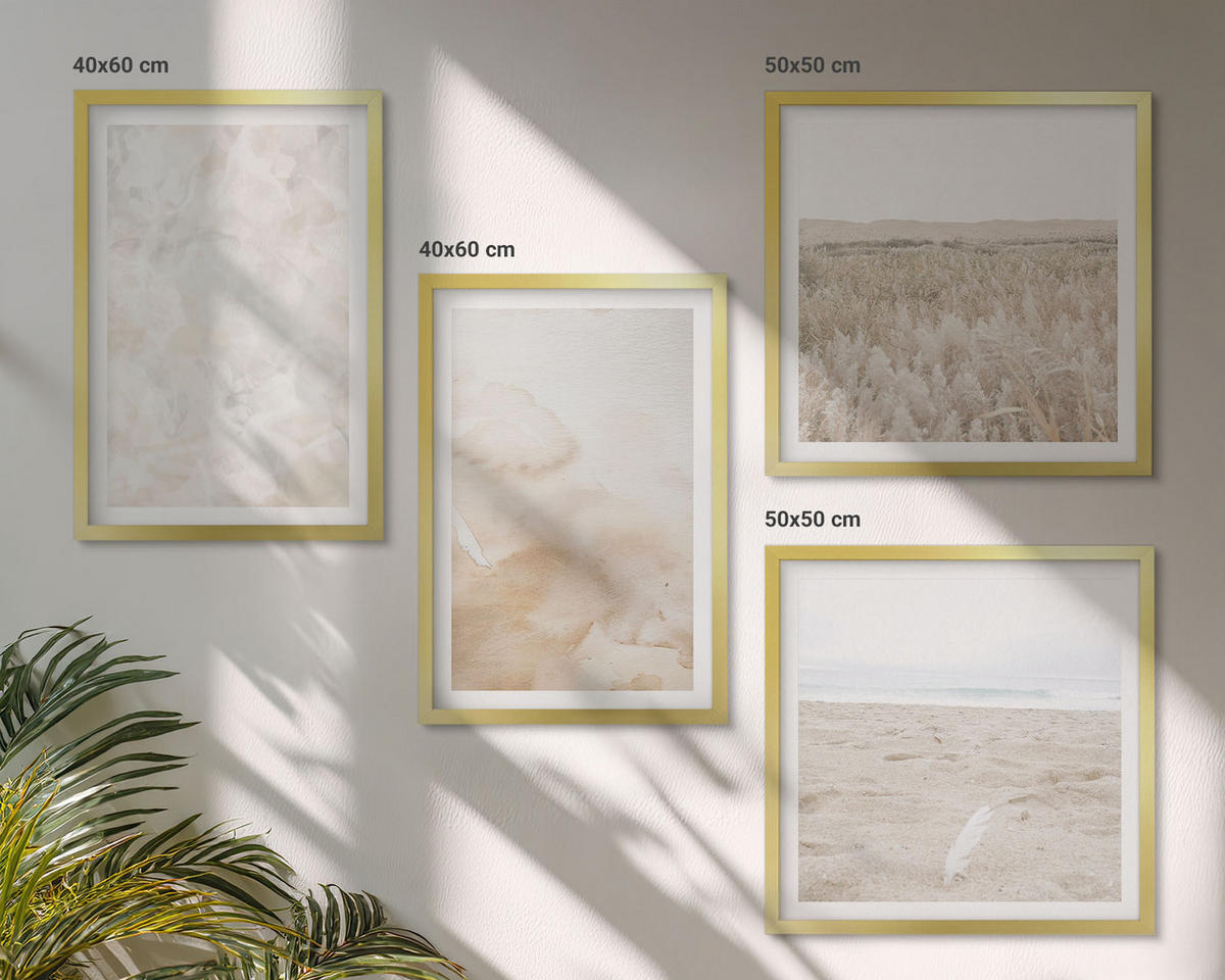 WANDBILDER 4er Set - 50x50 cm & 40x60 cm Goldrahmen - Modische Pastelltexturen - Goldfarben, Kunststoff (50/50cm) - ArtPrintCave