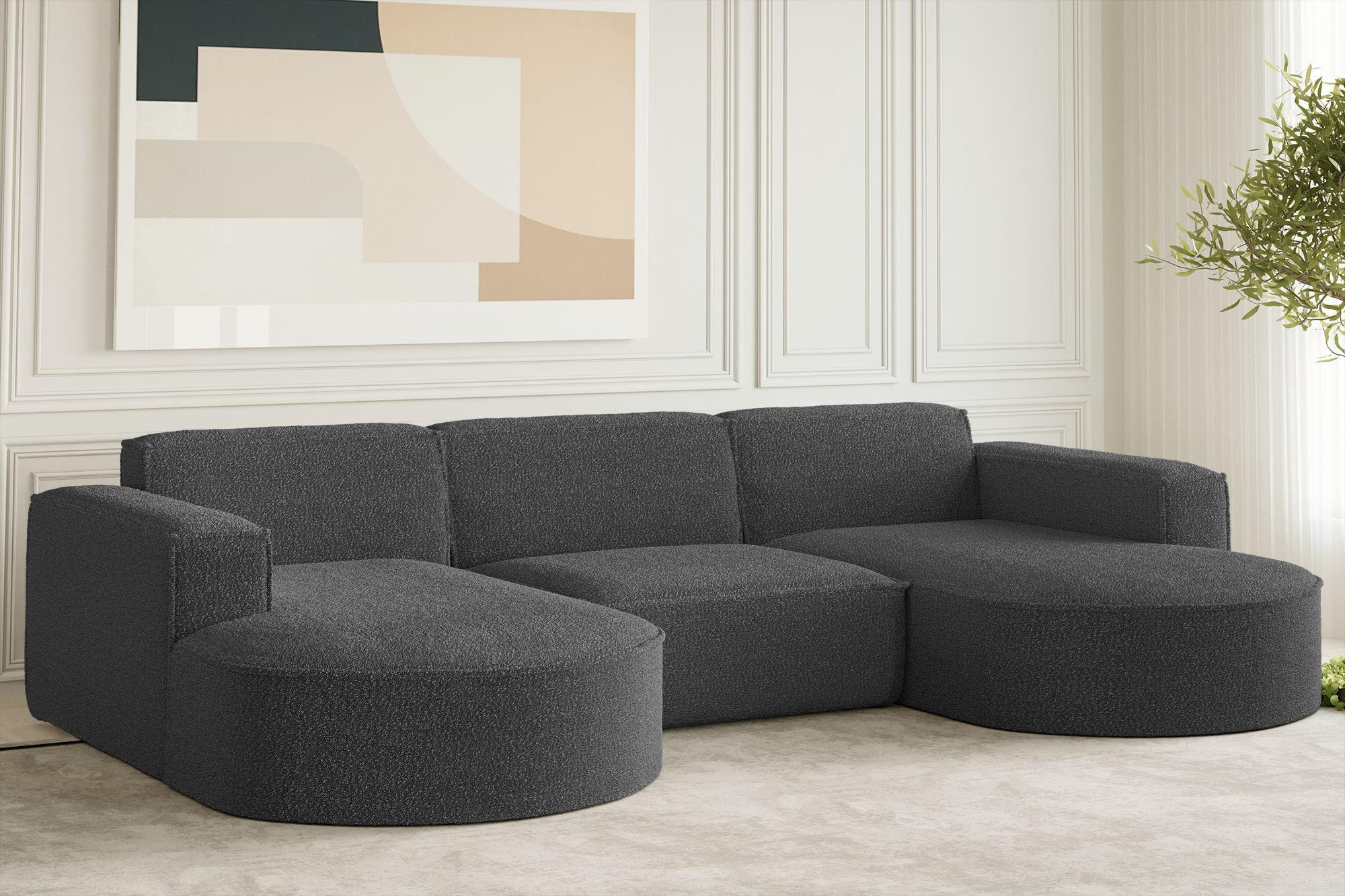 ECKSOFA Designer, Sofa U Form MODENA Stoff Loop Graphit - Graphitfarben, Holz/Textil (299/165cm) - Kaiser Möbel