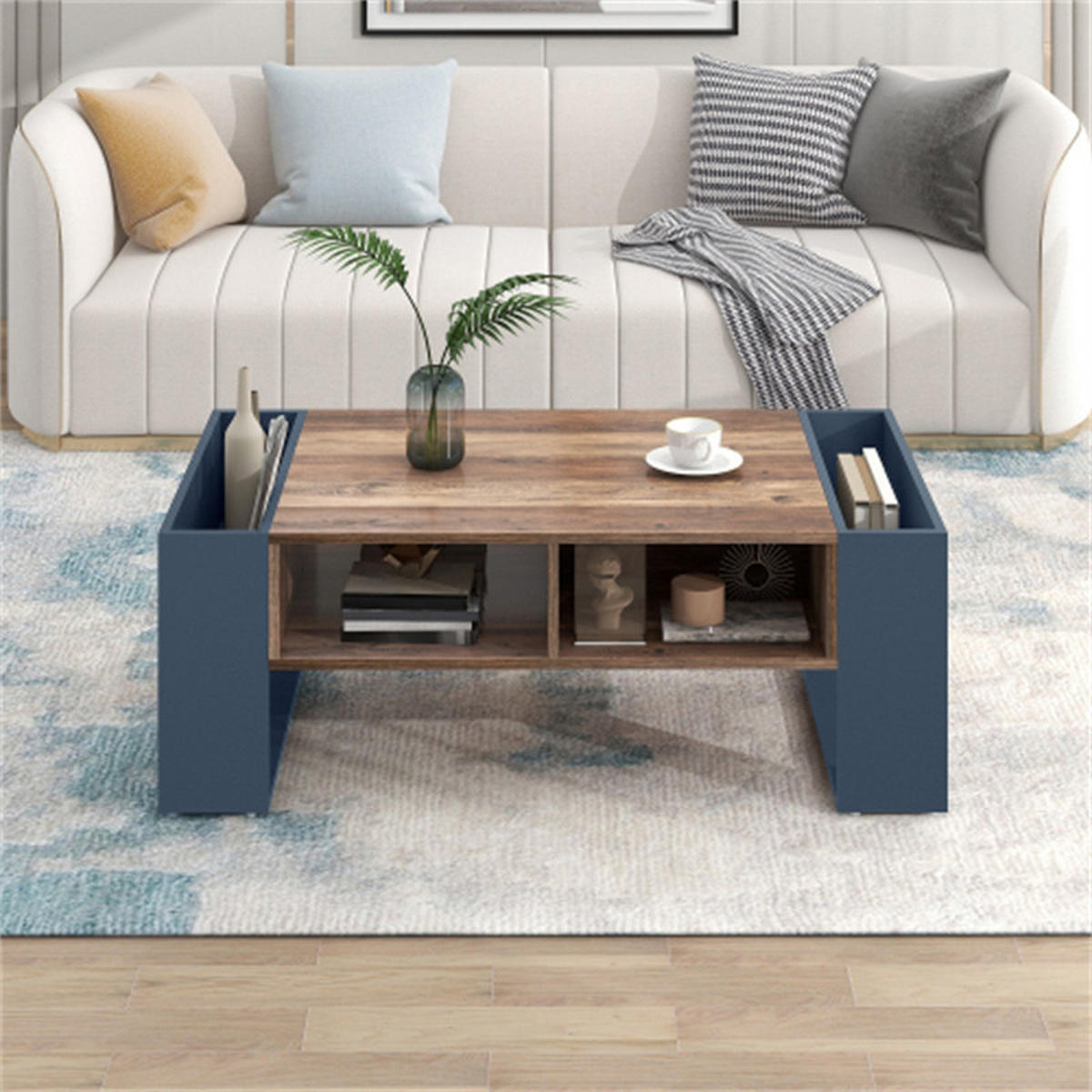COUCHTISCH in Holzoptik mit Schubladen, Staufächern und beidseitiger Rückwand. Beistelltisch für das Wohnzimmersofa. Anthrazitgrau. - Grau, Holzwerkstoff (111/60/40cm) - Blomus