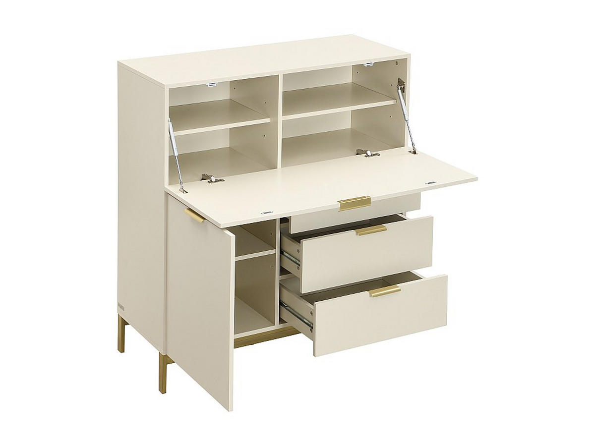 SEKRETÄR mit 2 Türen & 3 Schubladen - MDF & Metall - Beige - ERWIN - Beige, Holz (100/40/115cm) - Vente-Unique