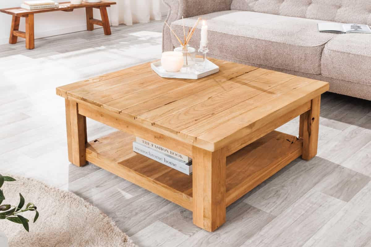 COUCHTISCH JAVA Teakholz quadratisch Natur 70cm - Schwarz/Braun, Holz (70/70/32cm) - riess-ambiente