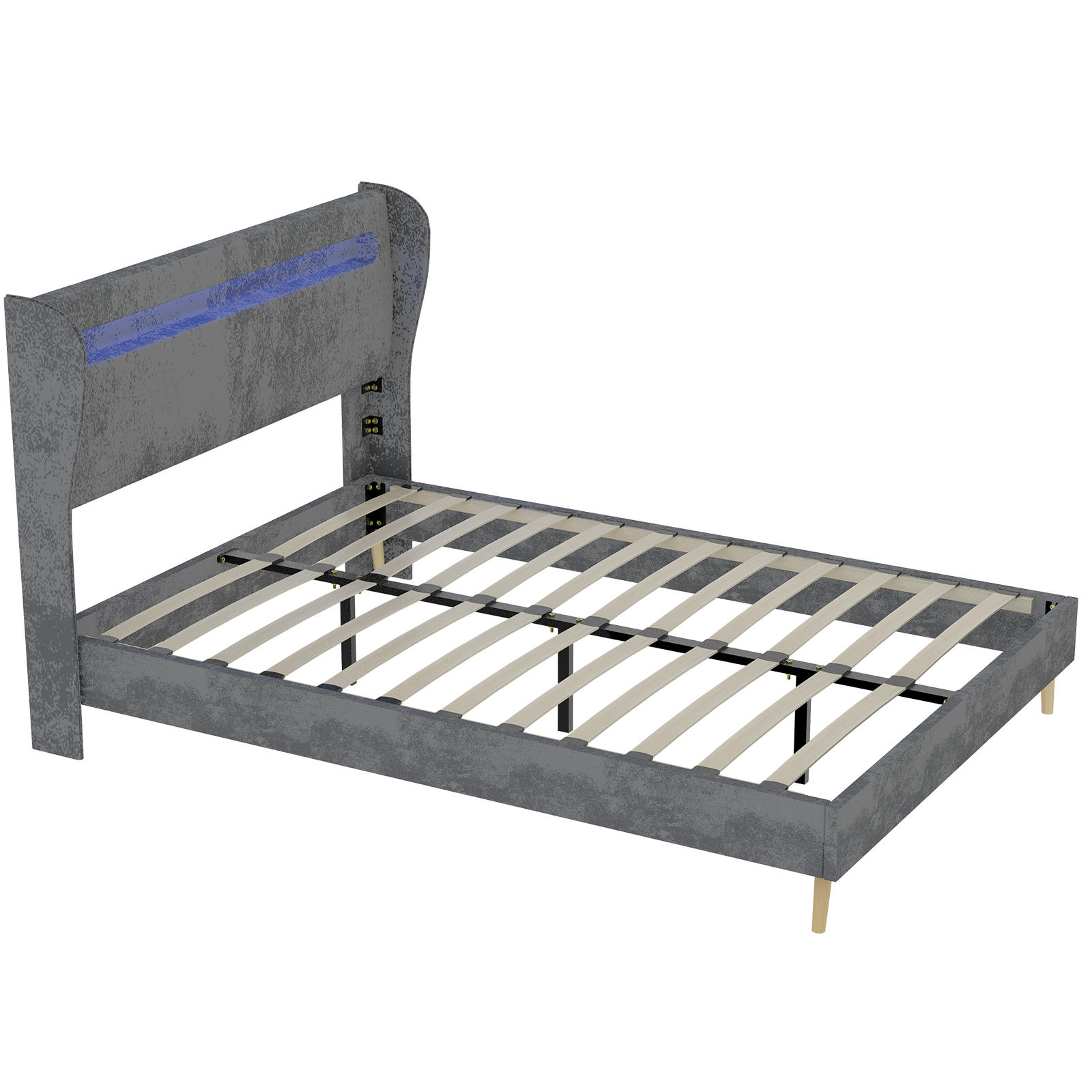 POLSTERBETT 140/200 cm DE-35471 mit LED-Kopfteil Grau - Grau, Metall (140/200cm) - ComfortXL