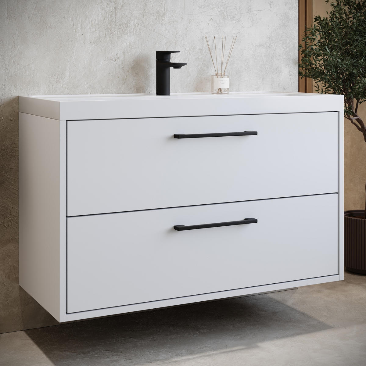 BADMÖBEL-SET Florence 2 Teile Weiß Hochglanz - 80 x 35 x 51 cm - Weiß, Holz (80/55/40cm) - Badplaats