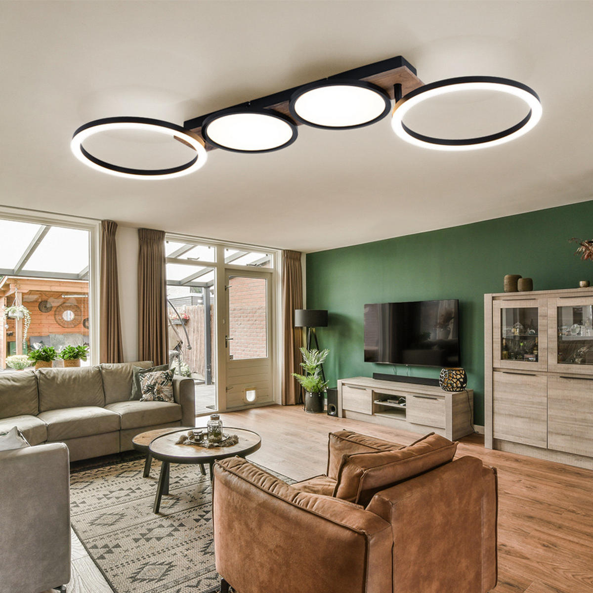 LED DECKENLEUCHTE Holzoptik Braun - Braun, Metall (108.5/30/11cm) - Globo Lighting