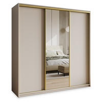 SCHWEBETÜRENSCHRANK TAVI 180/205/60 cm 3-türig mit Spiegel und Schubladen Kaschmir - Kaschmir/Goldfarben, Holzwerkstoff (180/205/60cm) - MASSENO