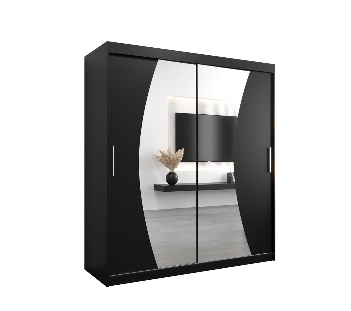 SCHWEBETÜRENSCHRANK 200/180/62 2-türig - Silberfarben/Schwarz, Holz/Kunststoff (180/200/62cm) - Abiks Möbel