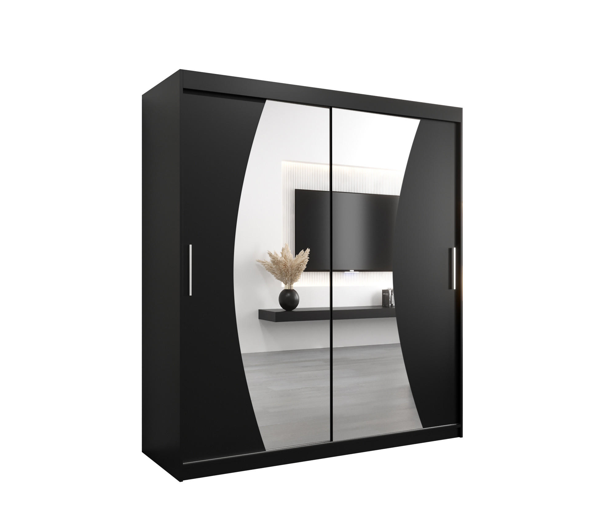 MÖBEL KRYSPOL SCHWEBETÜRENSCHRANK Schwarz 180cm × 62cm × 200cm