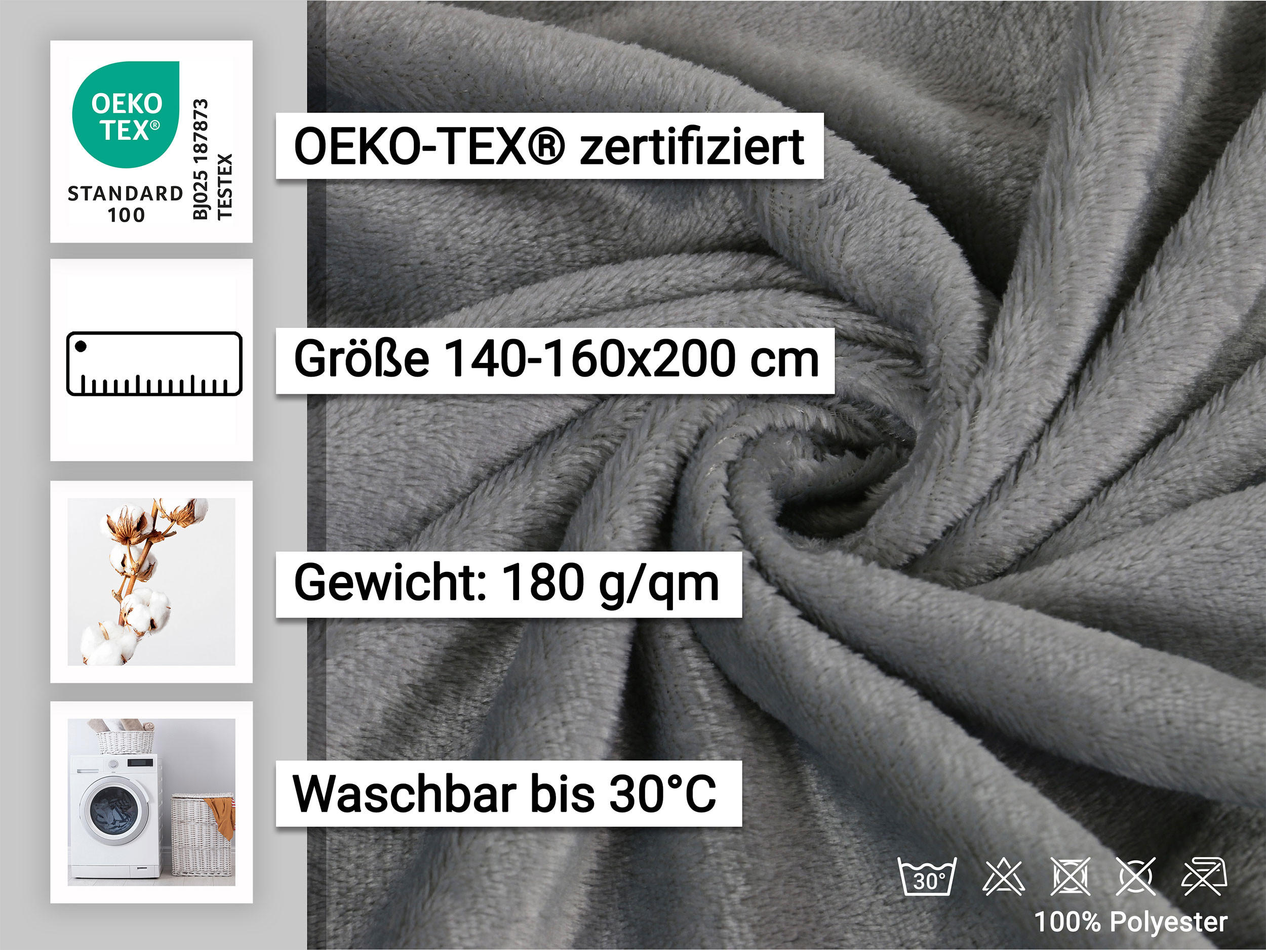 Thumbnail - Zollner Spannbettlaken,, Anthrazit, Textil, 140x200 cm, Oeko-Tex® Standard 100, Schlaftextilien, Bettwäsche, Bettlaken