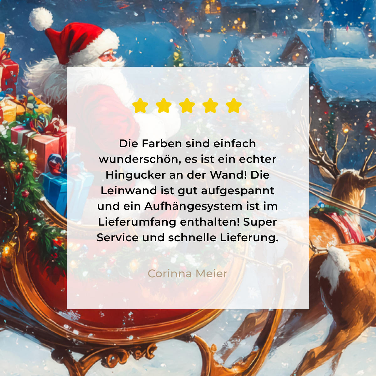 LEINWANDBILD Weihnachtsmann - Rentier - Weihnachten - Schnee 40x60 cm - Cognac, Textil (40/60cm) - MuchoWow