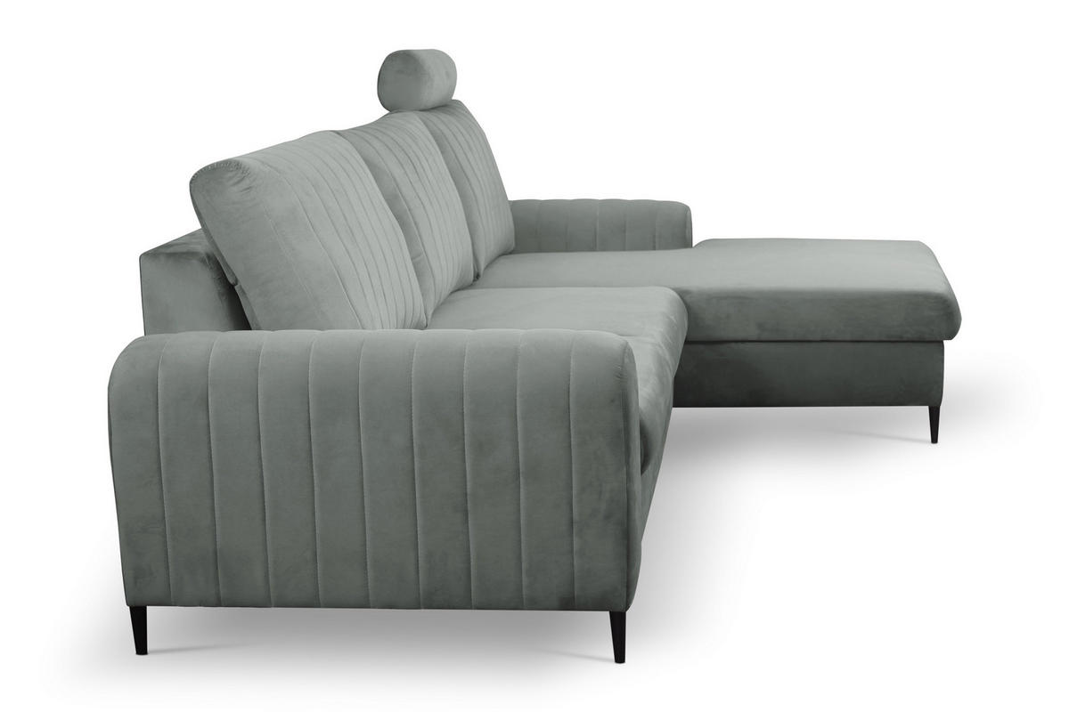 ECKSOFA VERONA R-S Grau Velours-Stoff mit Schlaffunktion - Grau, Holz (251/164cm) - MASSENO