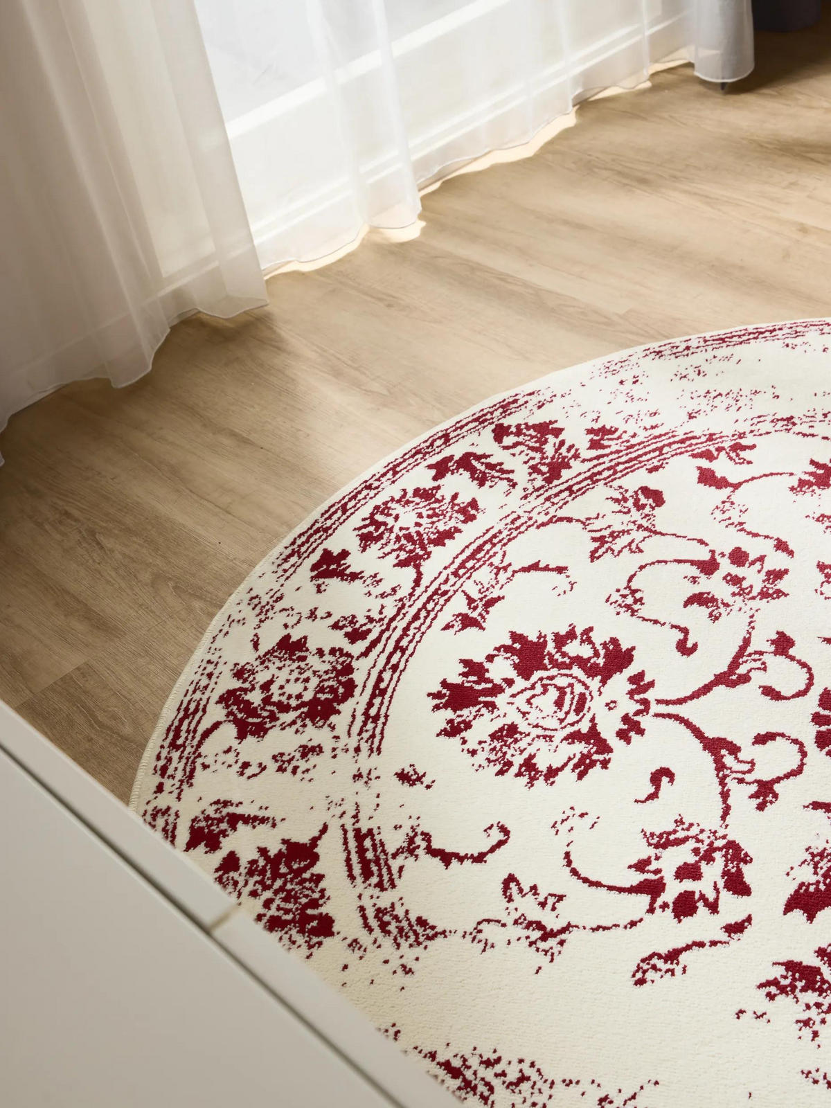VINTAGE-TEPPICH Suki ø 160 cm rund - Rot/Creme, Kunststoff (160/160cm) - benuta