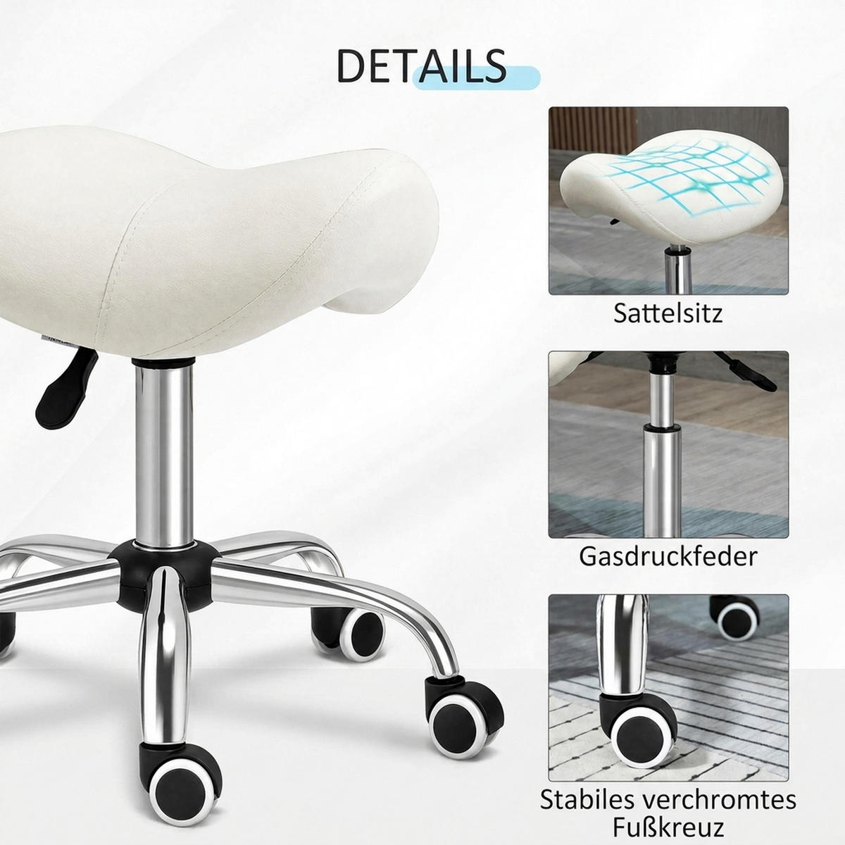 ARBEITSHOCKER Drehstuhl Drehhocker Rollhocker Sattelhocker Hocker Weiß - Weiß, Kunststoff (52/61/53cm) - HOMCOM