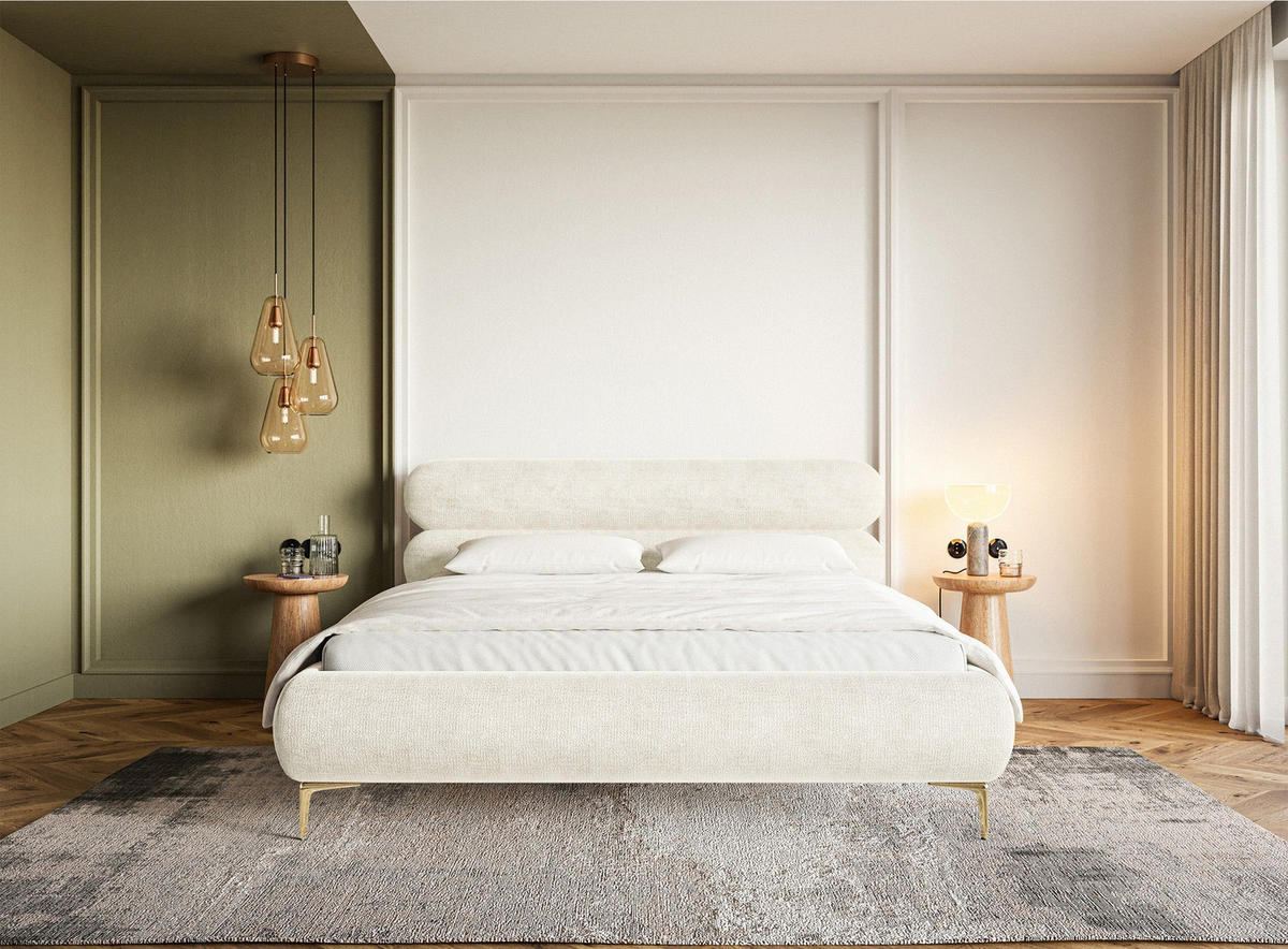 POLSTERBETT Roule Cremeweiß Chenille mit goldenen Metallbeinen und Bettkasten 160 cm - Goldfarben/Creme, Textil/Metall (160/200cm) - Selsey