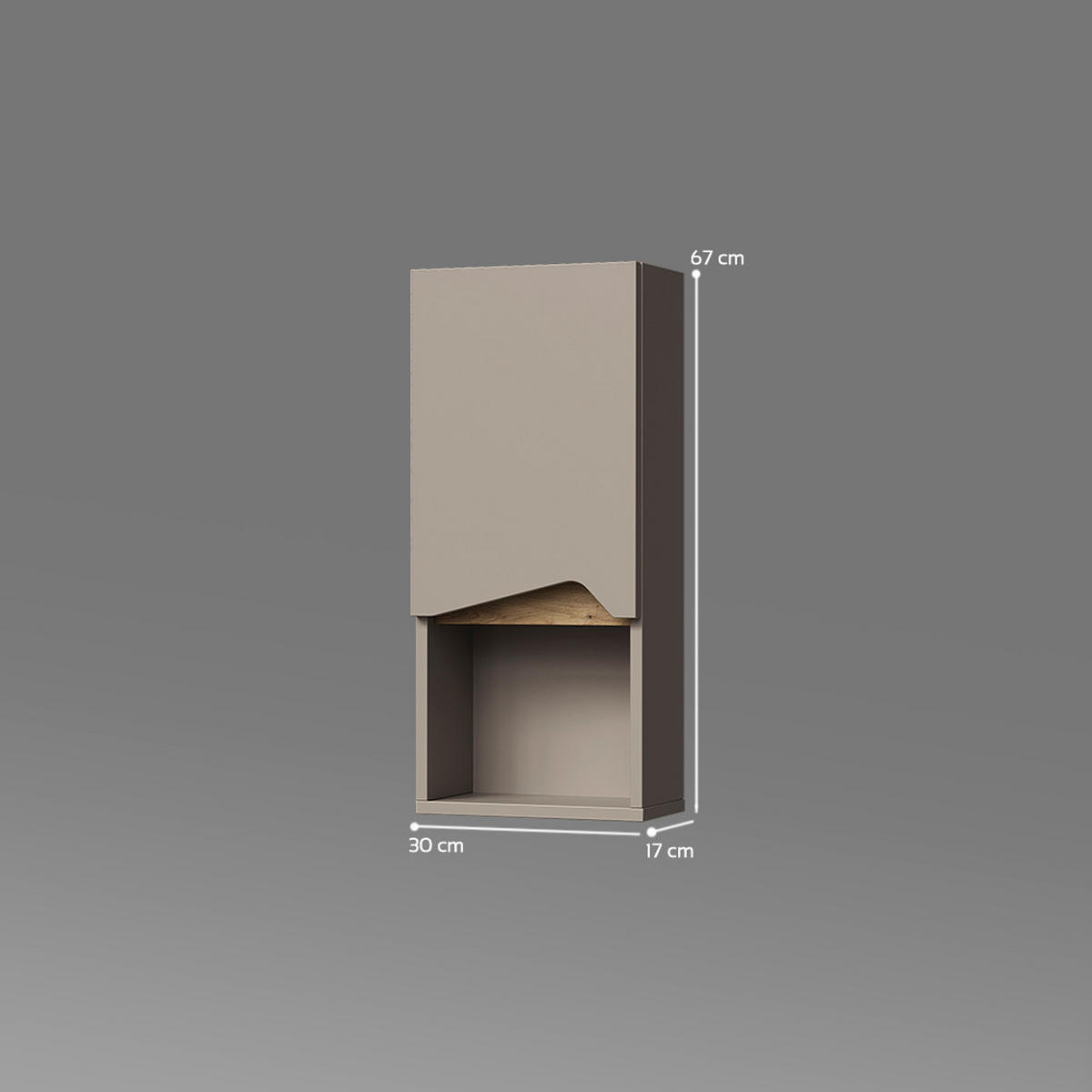 BADSCHRANK Timavo Greige 30 x 67 cm mit Tür und offenem Fach - Greige, Holzwerkstoff (30/67/17cm) - Livinity®