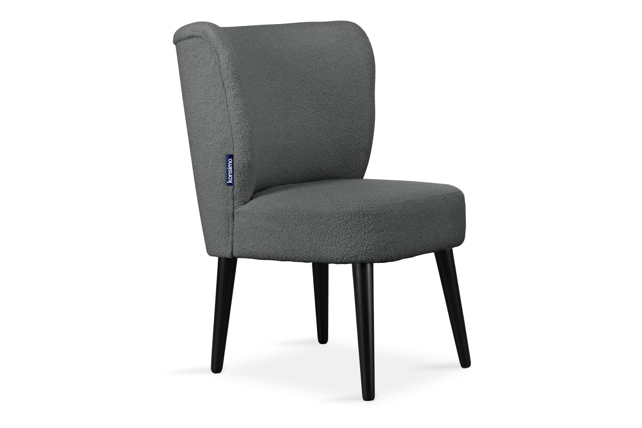 COCKTAILSESSEL APPA uf hohen schwarz lackierten Beinen aus Buchenholz, aus recyceltem Boucle-Stoff, Dunkelgrau/Schwarz - Dunkelgrau/Schwarz, Holz/Textil (63/89/65cm) - KONSIMO®