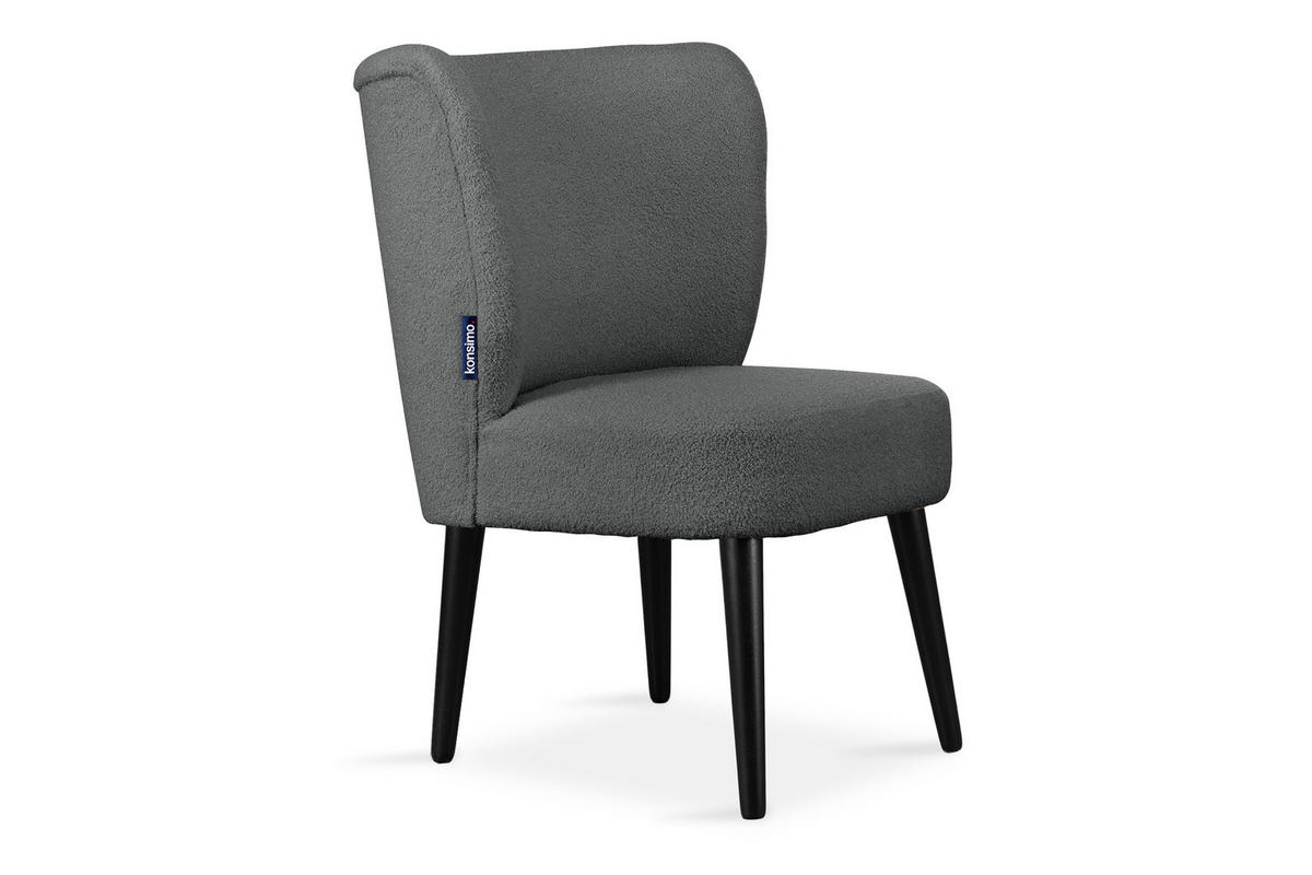 COCKTAILSESSEL APPA uf hohen schwarz lackierten Beinen aus Buchenholz, aus recyceltem Boucle-Stoff, Dunkelgrau/Schwarz - Dunkelgrau/Schwarz, Holz/Textil (63/89/65cm) - KONSIMO®