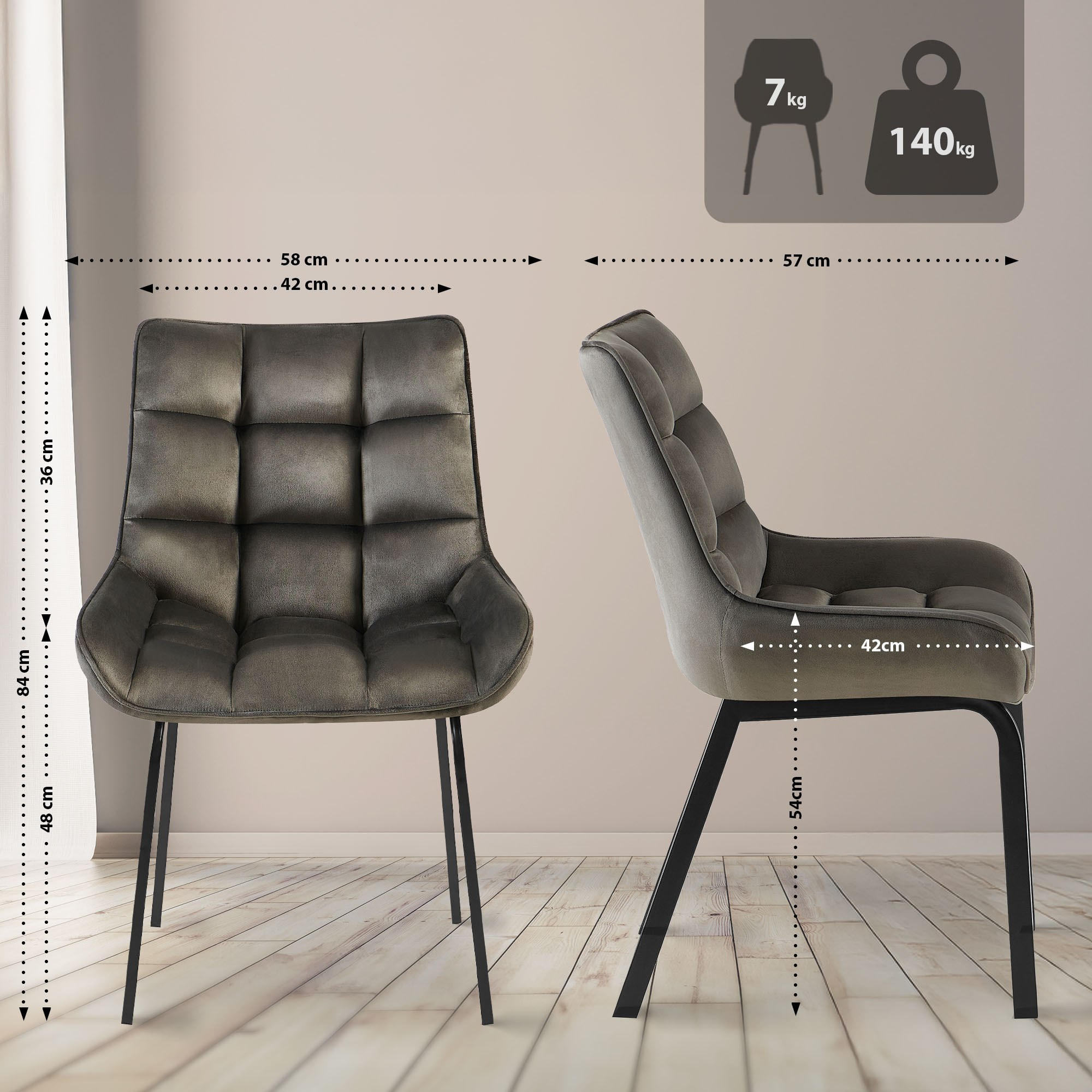 Thumbnail - CLP Stuhl, Anthrazit, Textil, 58x84x57 cm, Esszimmer, Stühle, Esszimmerstühle, Vierfußstühle