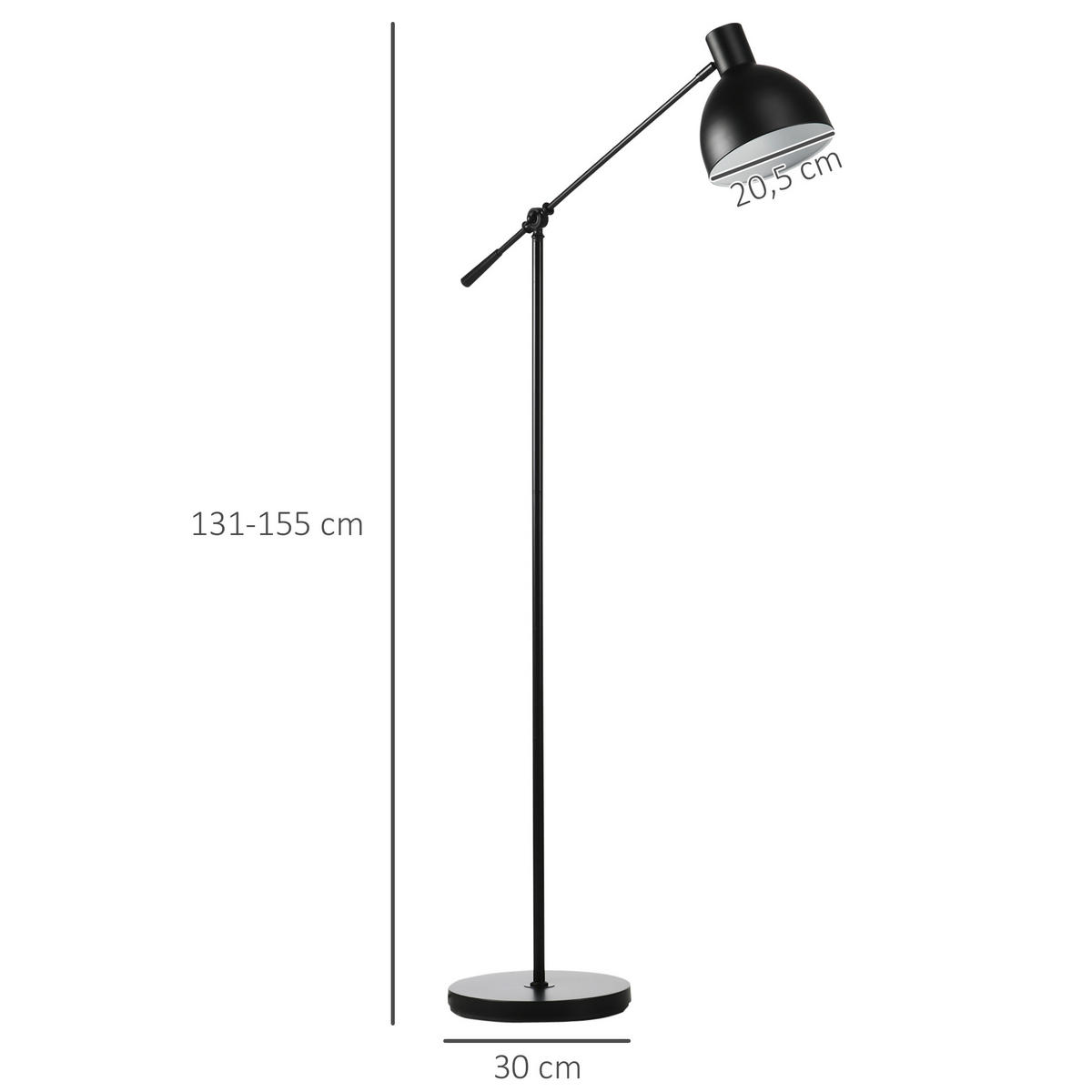 STEHLAMPE höhenverstellbar, 40 W Stehleuchte exkl. Leuchtmittel mit E27 Sockel - Schwarz, Metall (30/30/131cm) - HOMCOM