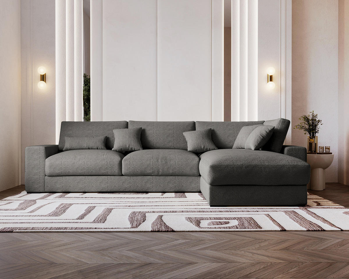 ECKSOFA mit Longchair - Anthrazit/Schwarz, Kunststoff/Textil (340/205cm) - home24