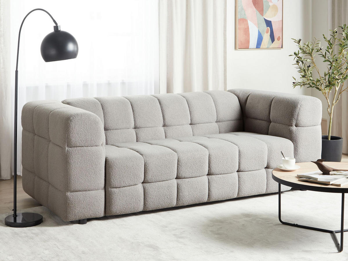 3-SITZER-SOFA Bouclé grau Mullola - Grau, Textil (227/77/103cm) - Beliani