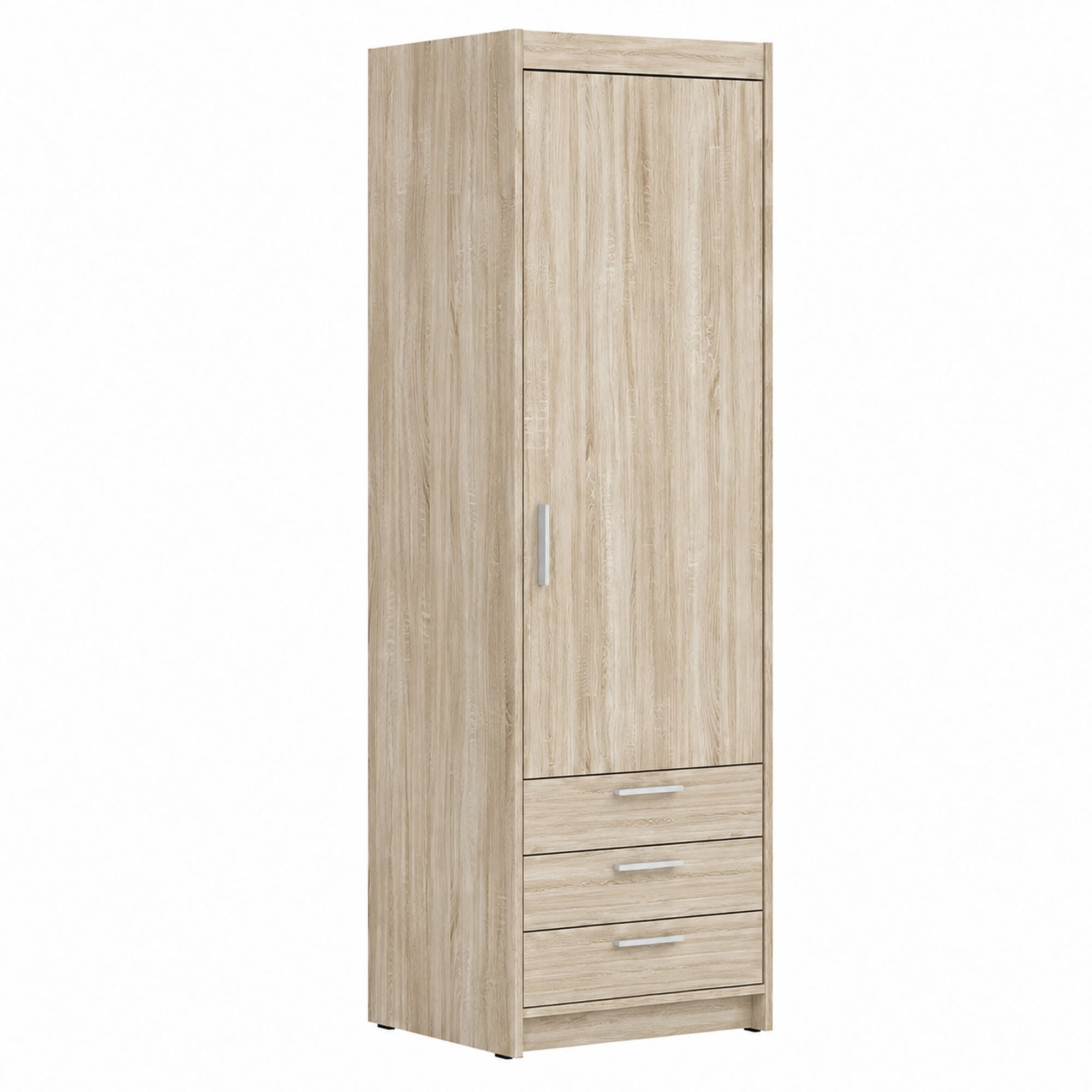DREHTÜRENSCHRANK Elena mit 1 Tür und 3 Schubladen, Sonoma Eiche - Sonoma Eiche, Holzwerkstoff (60/190/53cm) - Beautysofa