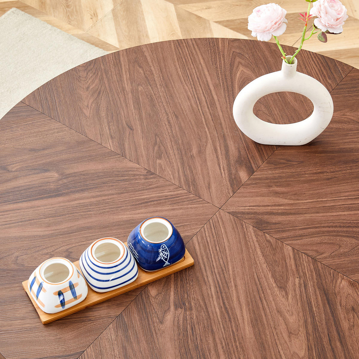 ESSTISCH 100/100/76 cm Walnuss MDF Rundtisch mit Stauraum im Tischbein - Walnussfarben, Holzwerkstoff (100/100/76cm) - OKWISH