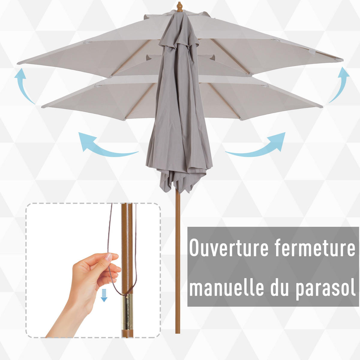 SONNENSCHIRM DE-11361 rund, Bambus, Ø 2,5 m Grau - Grau, Holzwerkstoff (250/250cm) - ComfortXL
