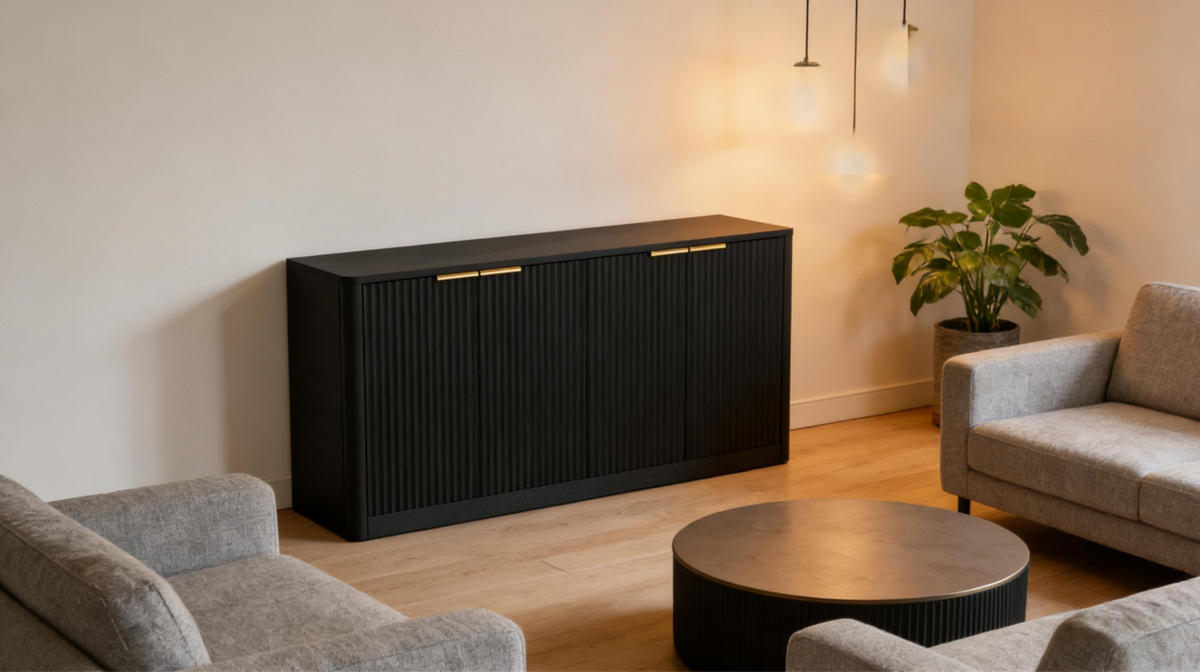 SIDEBOARD 150/40/70.5 cm Schwarz aus MDF mit 4 Türen - Schwarz, Holzwerkstoff (40/70.5/150cm) - OKMYHOME