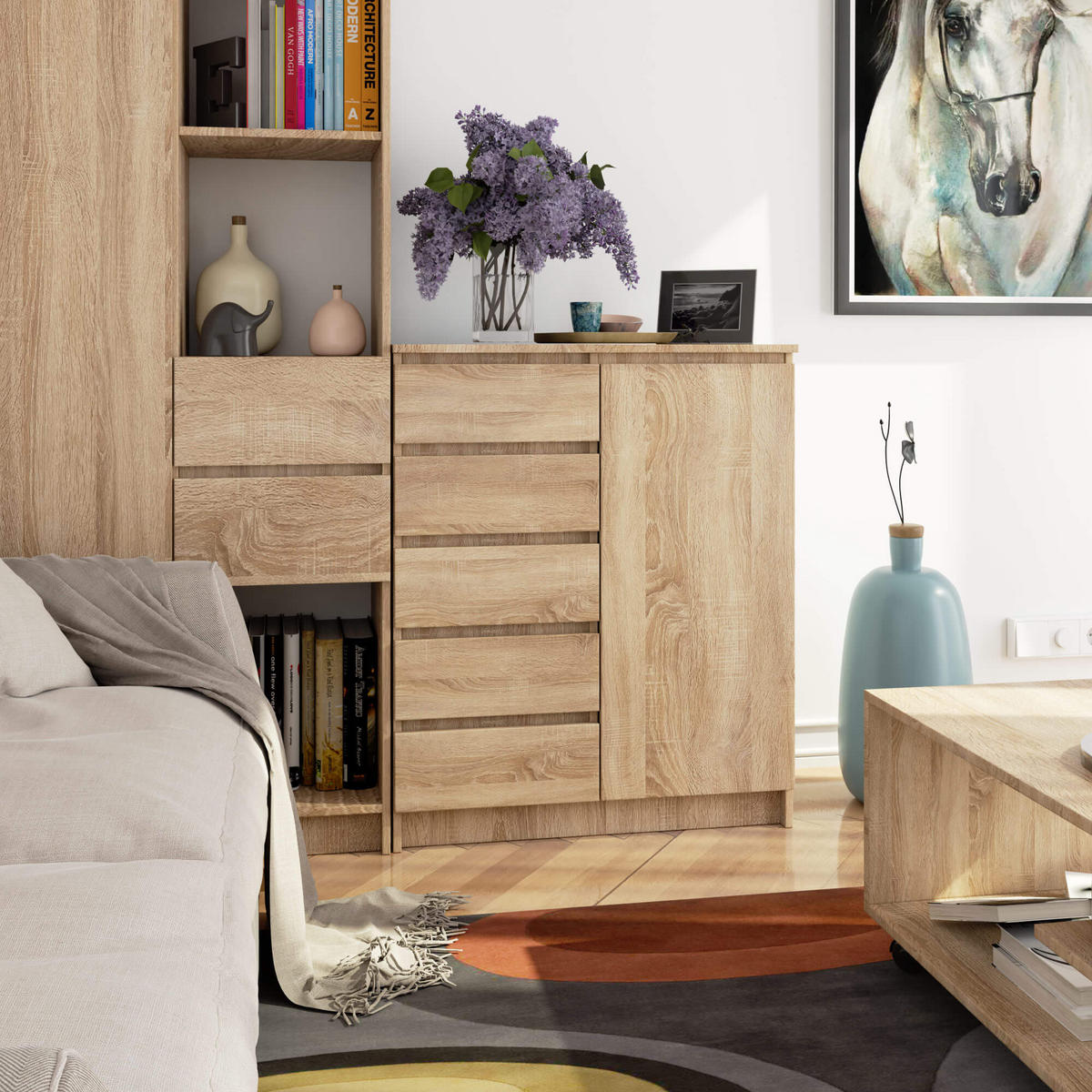 KOMMODE Eiche Sonoma 97/80/35 - Sonoma Eiche, Holzwerkstoff (80/97/35cm) - RAUMHIRSCH FURNITURE