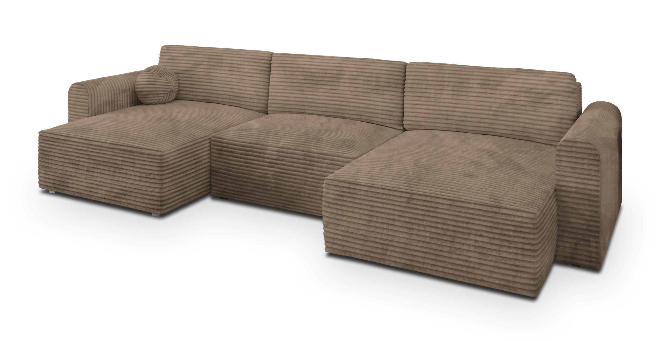 WOHNLANDSCHAFT FENTO Beige Kordstoff mit Schlaffunktion - Beige, Holz (347/90/148cm) - MASSENO