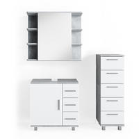 BADMÖBEL-SET Ilias Beton 3 Teile, mit Midischrank - Weiß/Grau, Holzwerkstoff (60/60.8/33cm) - Vicco