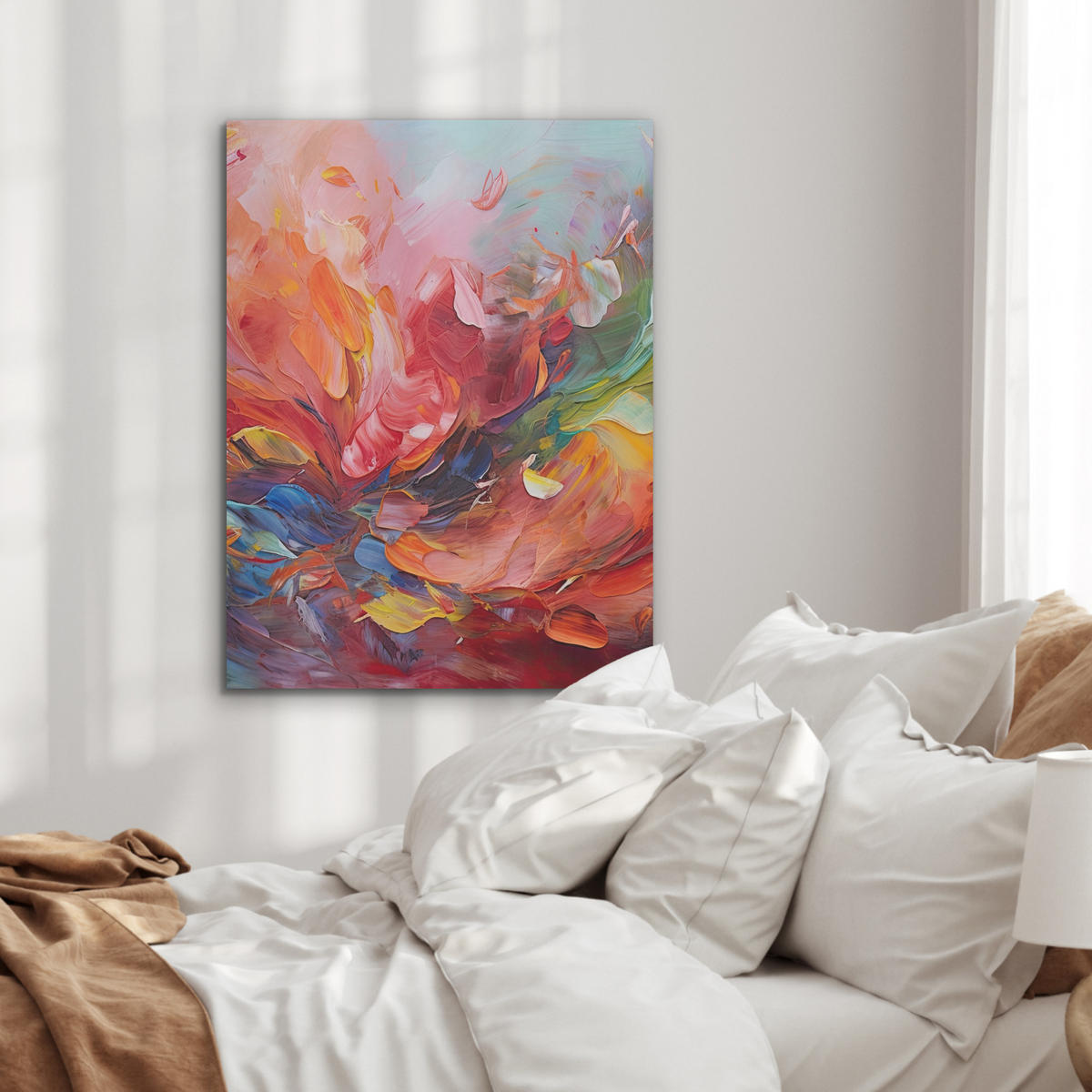 AKUSTIKBILD Ölgemälde - Kunst - Abstrakt - Farbenfroh Wandbilder 60x80 cm - Altrosa, Textil (60/80/0.9cm) - MuchoWow