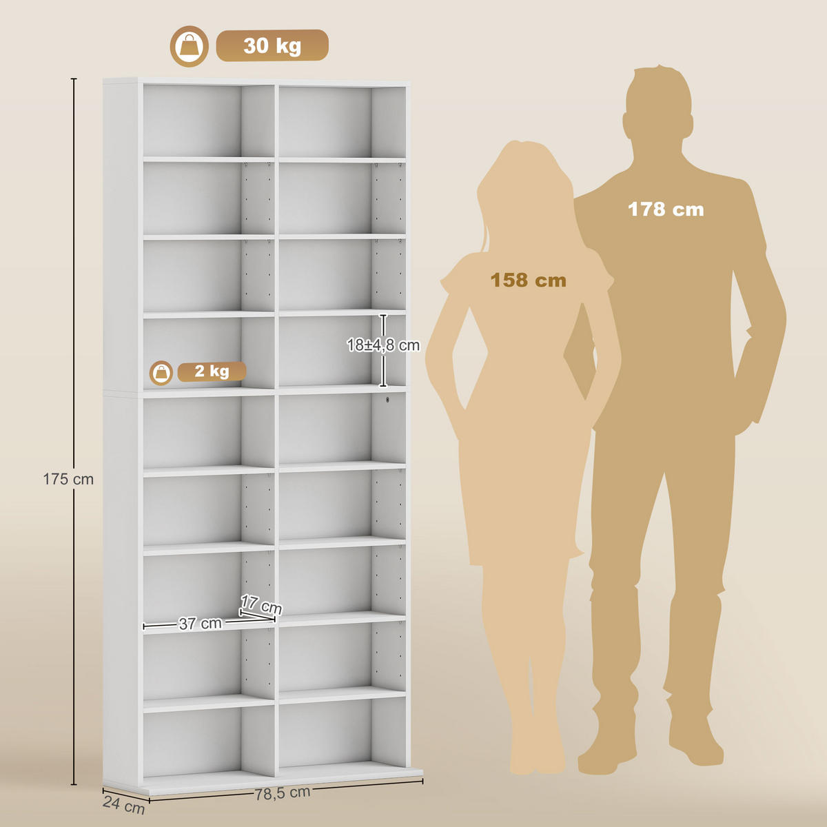 CD-REGAL DE-14454 18 Fächer, 640 CDs/360 DVDs Weiß - Weiß, Holzwerkstoff (24/175/78.5cm) - ComfortXL