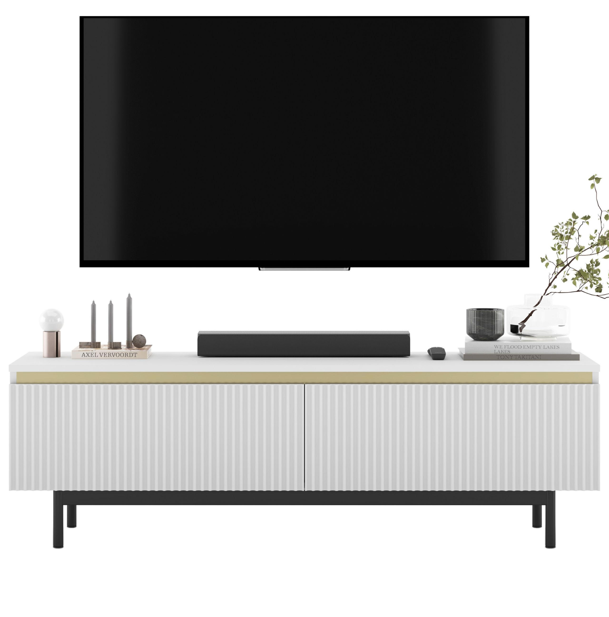TV-SCHRANK Selene Weiß Matt mit Metallrahmen 140 cm - Schwarz/Weiß, Holzwerkstoff (140/44/35cm) - Meble Lindner