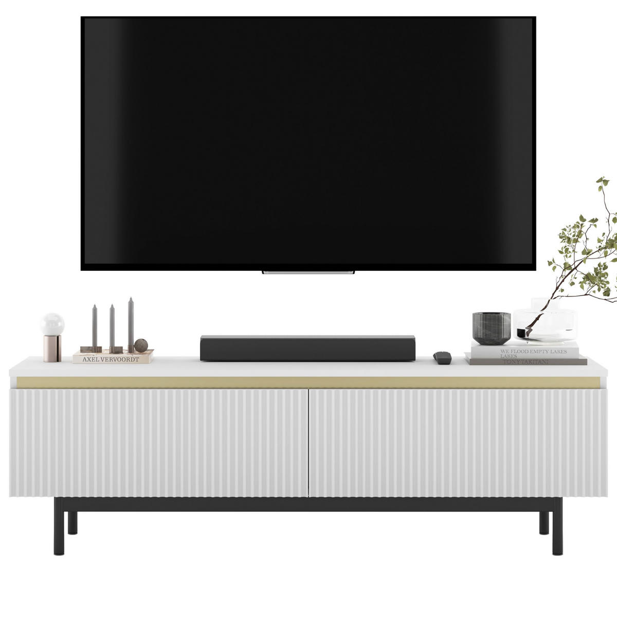 TV-SCHRANK Selene Weiß Matt mit Metallrahmen 140 cm - Schwarz/Weiß, Holzwerkstoff (140/44/35cm) - Meble Lindner