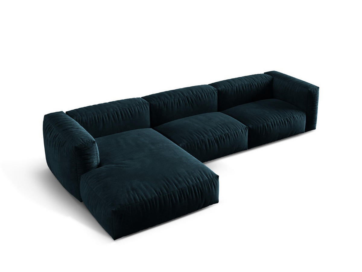 ECKSOFA modular links Martina aus Samt dunkel petrol 3 Sitzplätze - Petrol, Textil (176/332cm) - Micadoni