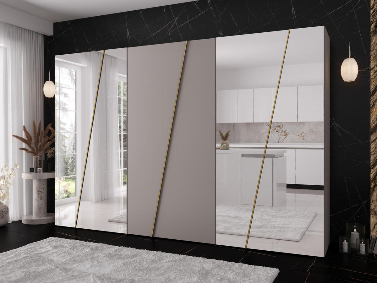 DREHTÜRENSCHRANK Zen 4L 300 cm - Kaschmir/Goldfarben, Holzwerkstoff/Kunststoff (300/202/50cm) - MIRJAN24