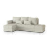 ECKSOFA LUMARI L-S Creme Plüsch-Stoff mit Schlaffunktion - Creme, Holz (261/143cm) - MASSENO