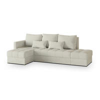 ECKSOFA LUMARI L-S Creme Plüsch-Stoff mit Schlaffunktion - Creme, Holz (261/143cm) - MASSENO