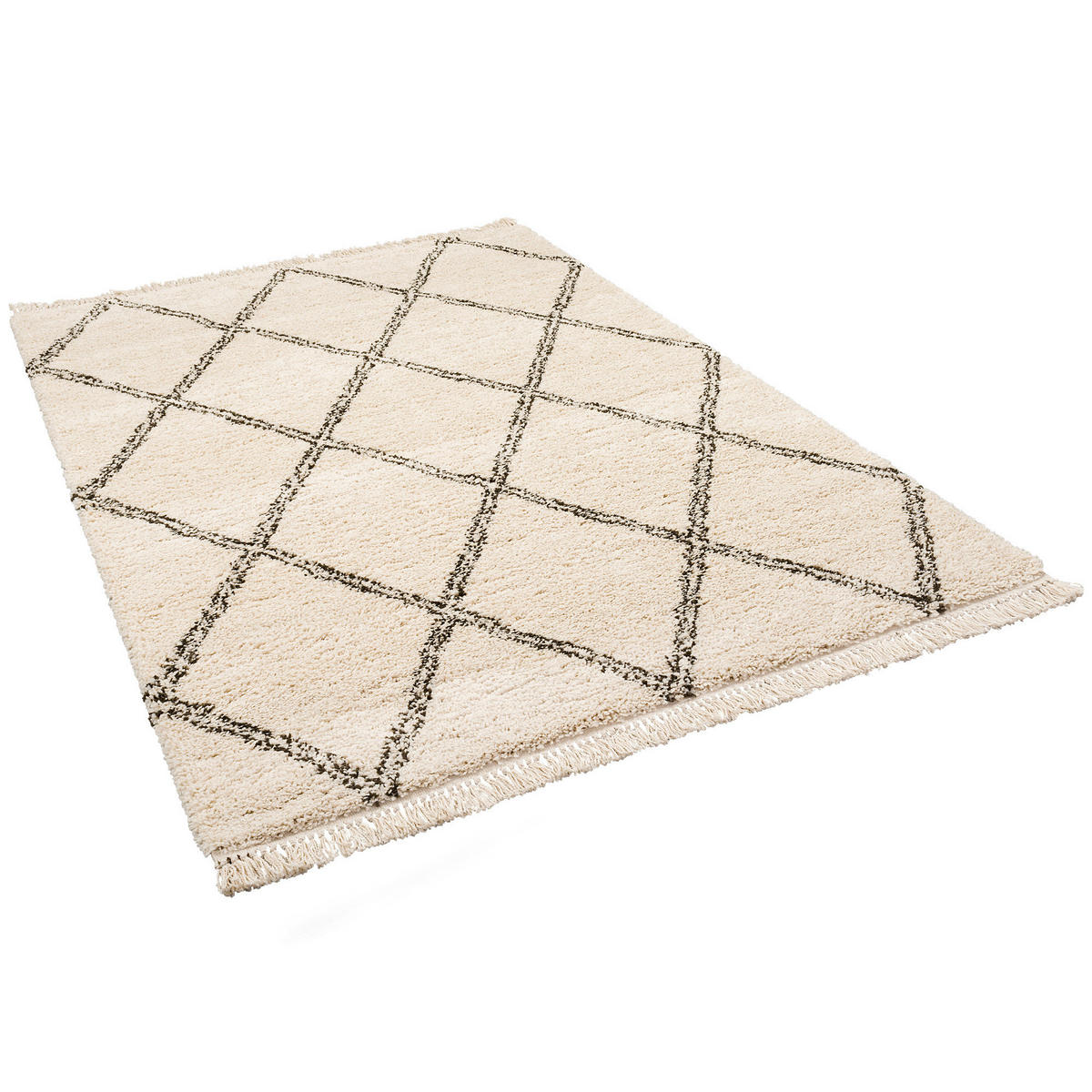 HOCHFLOR LANGFLOR SHAGGY TEPPICH BOHO RAUTEN - Creme, Textil (120/170cm) - Pergamon