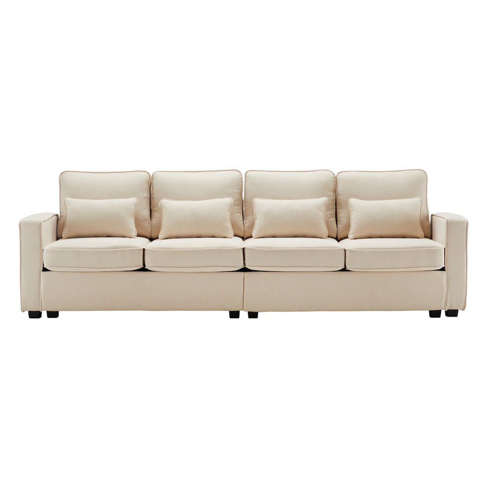 SOFA 4-Sitzer Leinenstoff Armlehnentaschen 4 Kissen Einfacher Stil - Beige, Holz (71/27.5/55.5cm) - FLIEKS