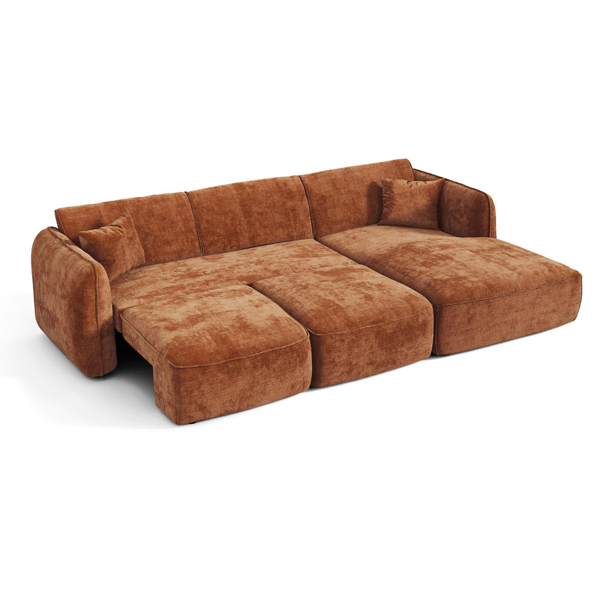 ECKSOFA rechtwinklig LOMI Geprägter Samt Terrakotta 274cm - Dunkelorange/Terracotta, Textil (274/174cm) - Premium Interiors