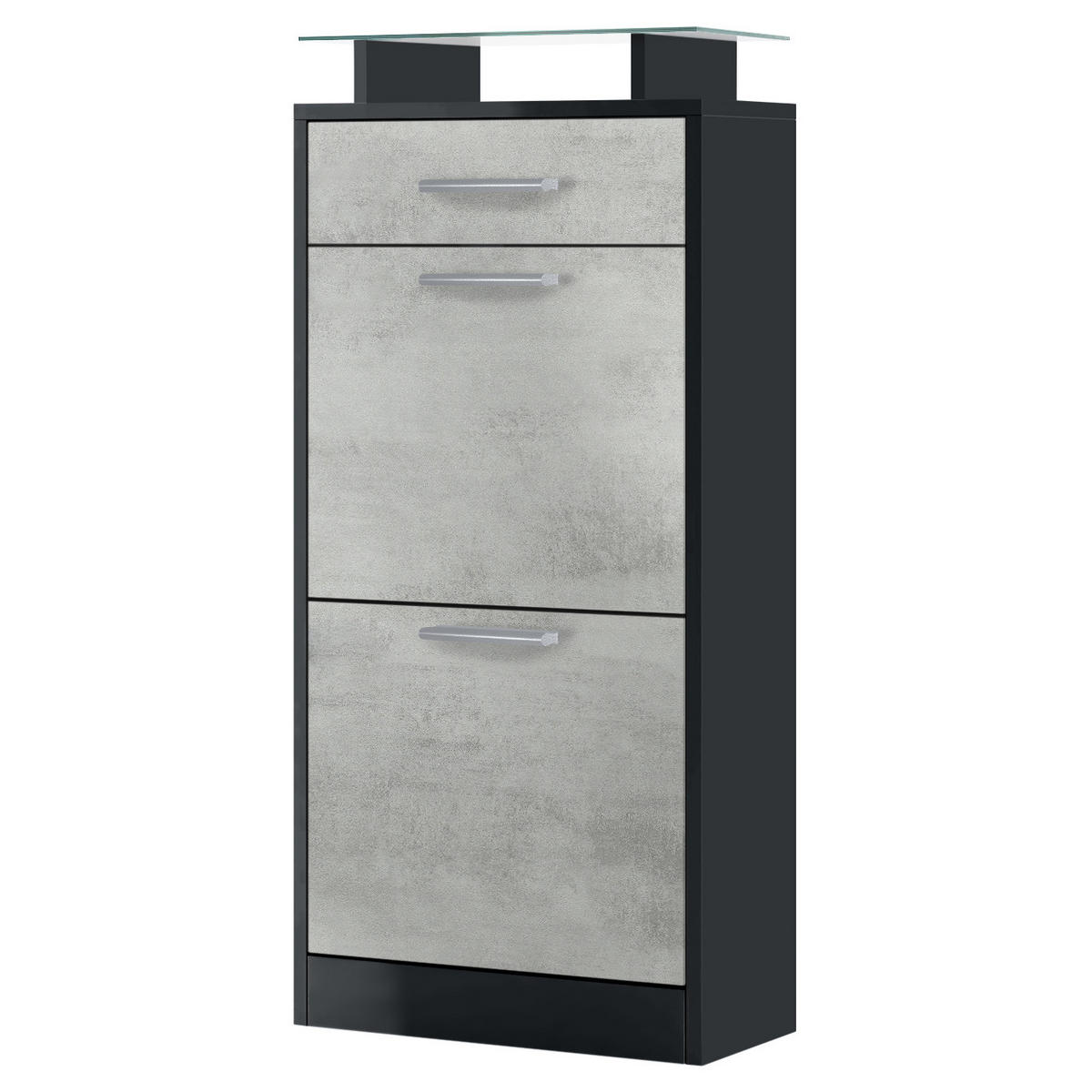 SCHUHSCHRANK Loret Front in Beton Oxid Optik - Hellgrau, Holzwerkstoff (46/104/23cm) - Vladon