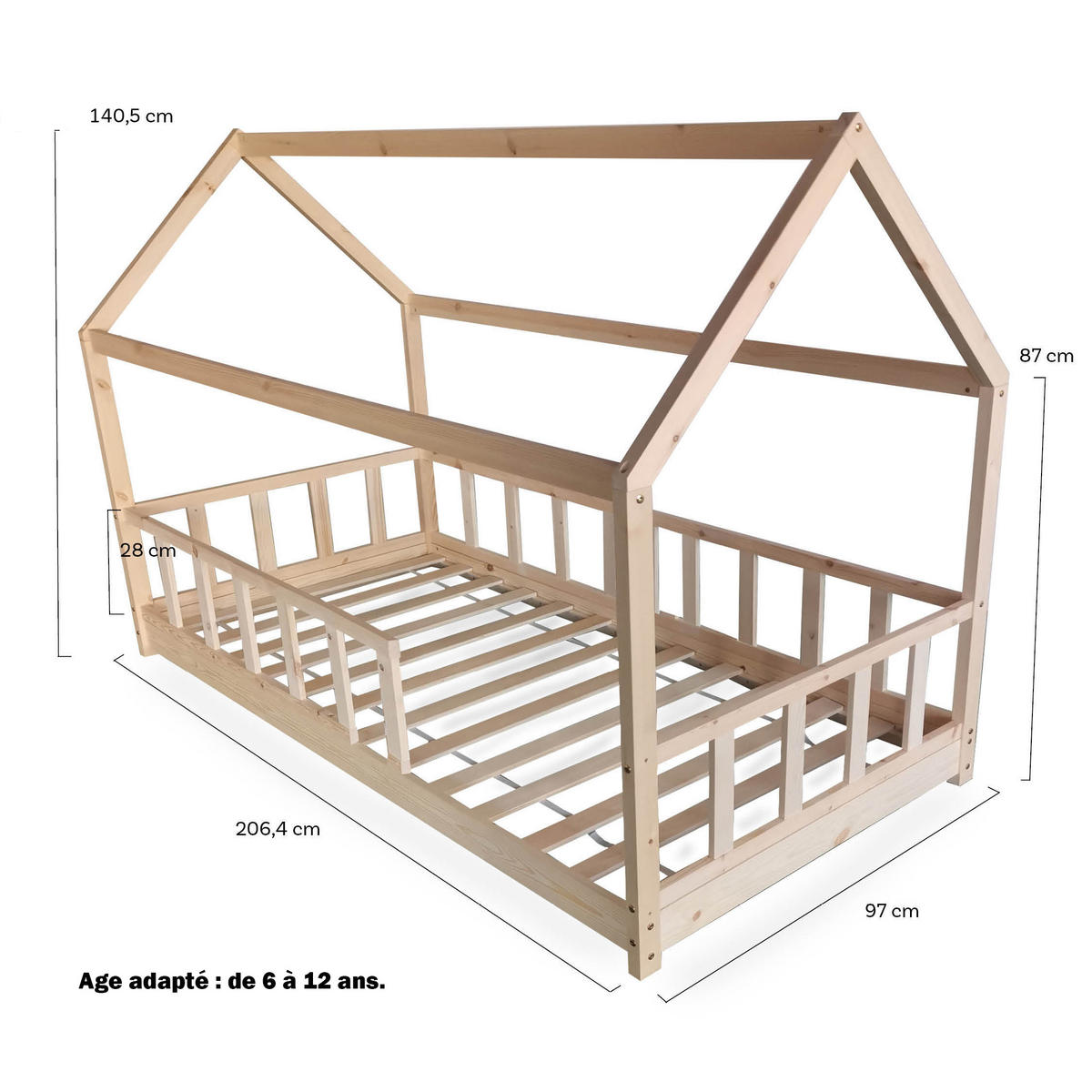 HAUSBETT KIWI mit Lattenrost / Kinderbett 90x200 - Naturholz - Naturfarben, Holz (90/200cm) - Weber Industries