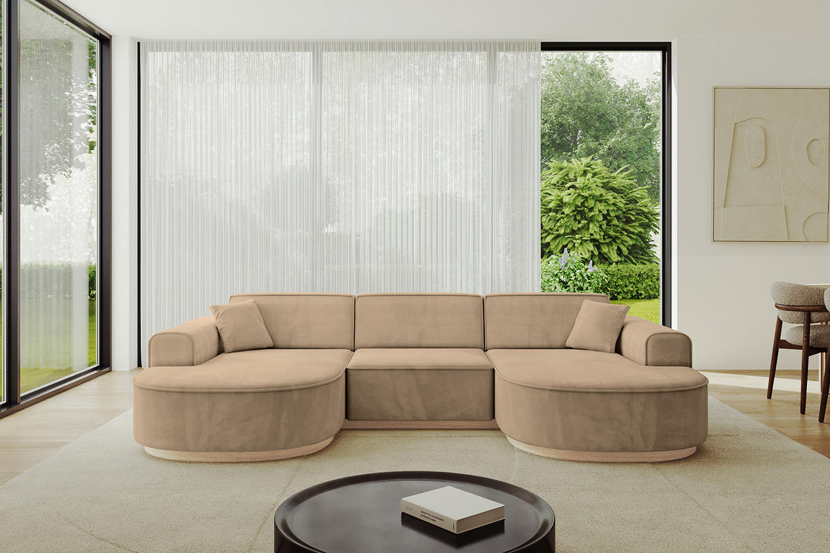 WOHNLANDSCHAFT MARI-U1-v1 - 303x171x83 cm Taupe Velours - Taupe, Holzwerkstoff/Textil (303/83/171cm) - ALTDECOR