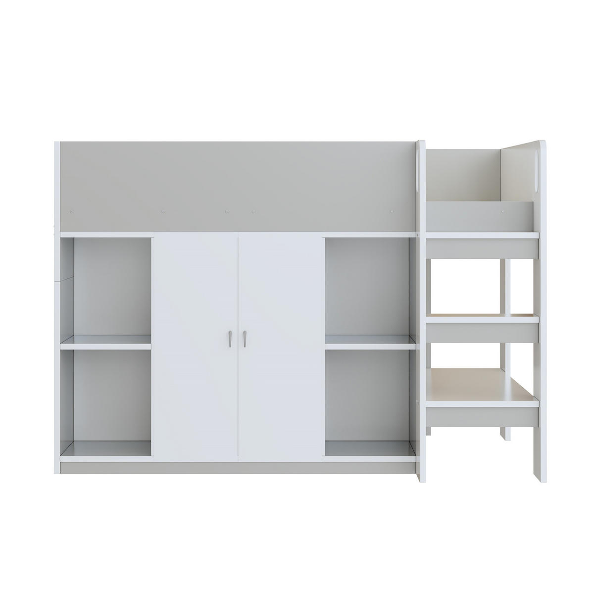 HOCHBETT aus Holz 90x200 cm in Grau mit Leiter & Stauraum - Grau, Holz (90/200cm) - Modfu