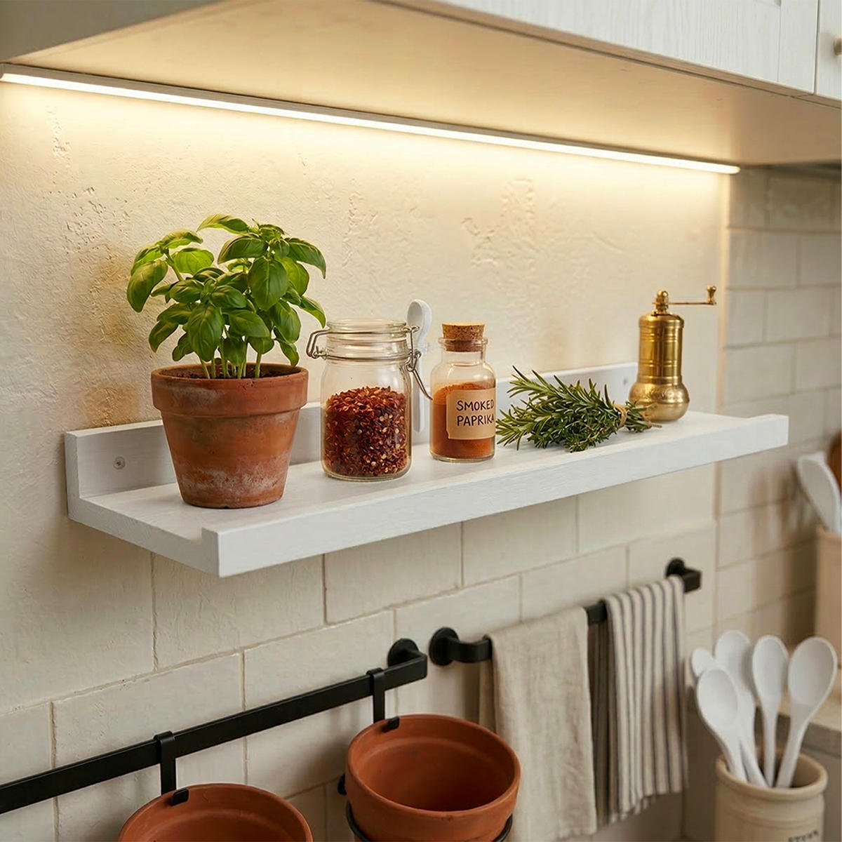 STENNÁ polica - biela, drevo (50/5/15cm) - Relaxdays