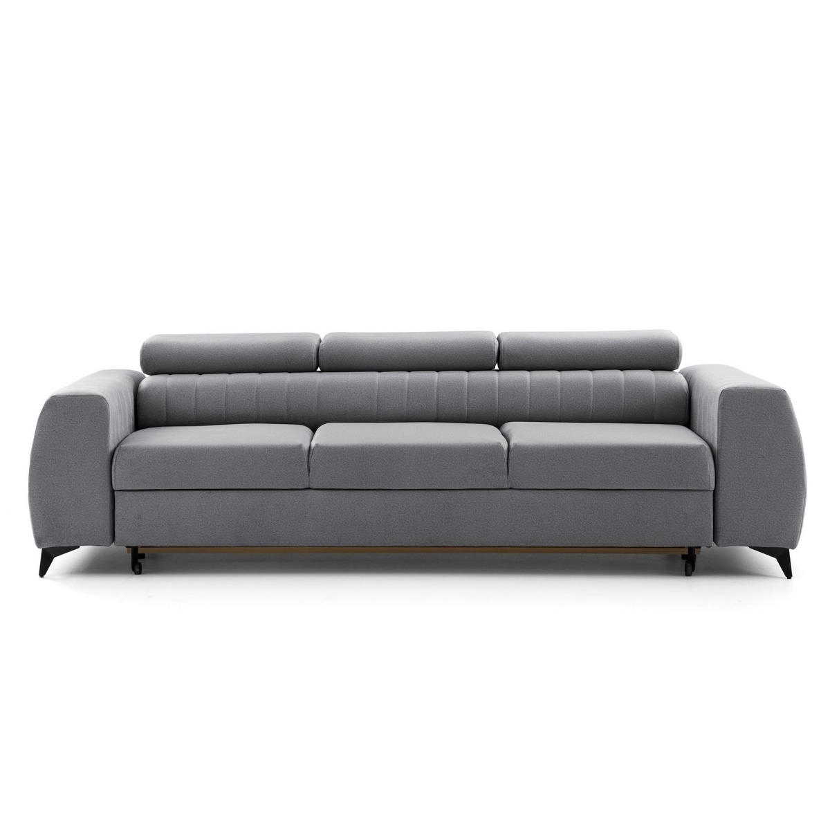 3-SITZER Sofa PIERO mit Schlaffunktion 125x195 Velours Grau - Schwarz/Grau, Holz/Textil (260/90/100cm) - Muffo