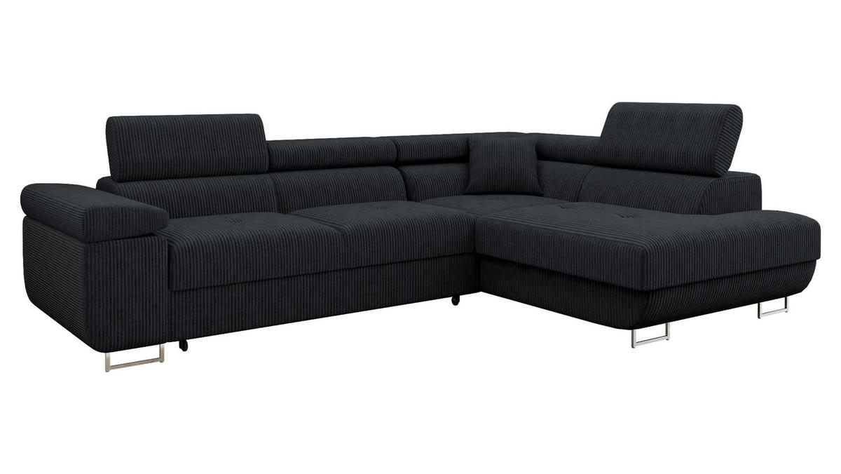 ECKSOFA Torezio Cord, Seite: Rechts - Schwarz, Holz/Textil (274/203cm) - MIRJAN24